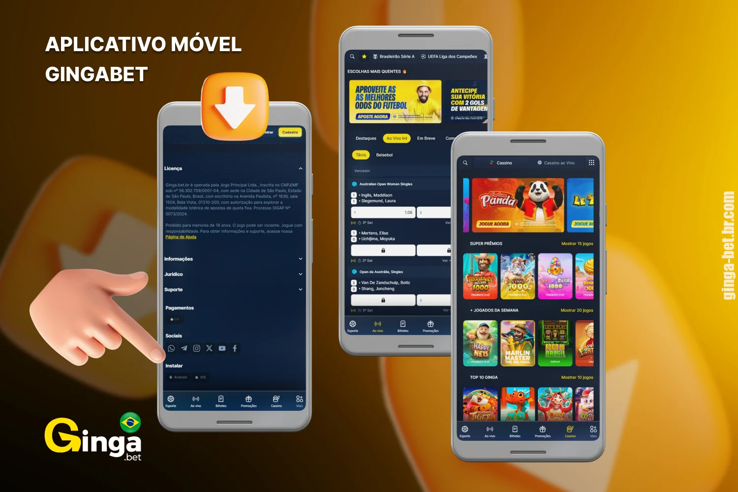 O aplicativo móvel Gingabet pode ser baixado diretamente do site e está disponível para dispositivos Android e iOS