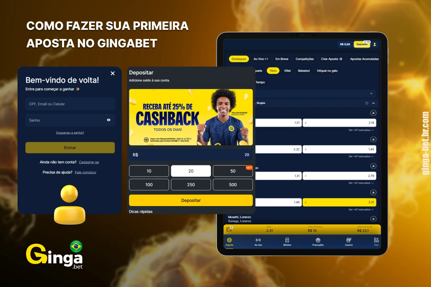 Instruções passo a passo para fazer sua primeira aposta no Gingabet no Brasil