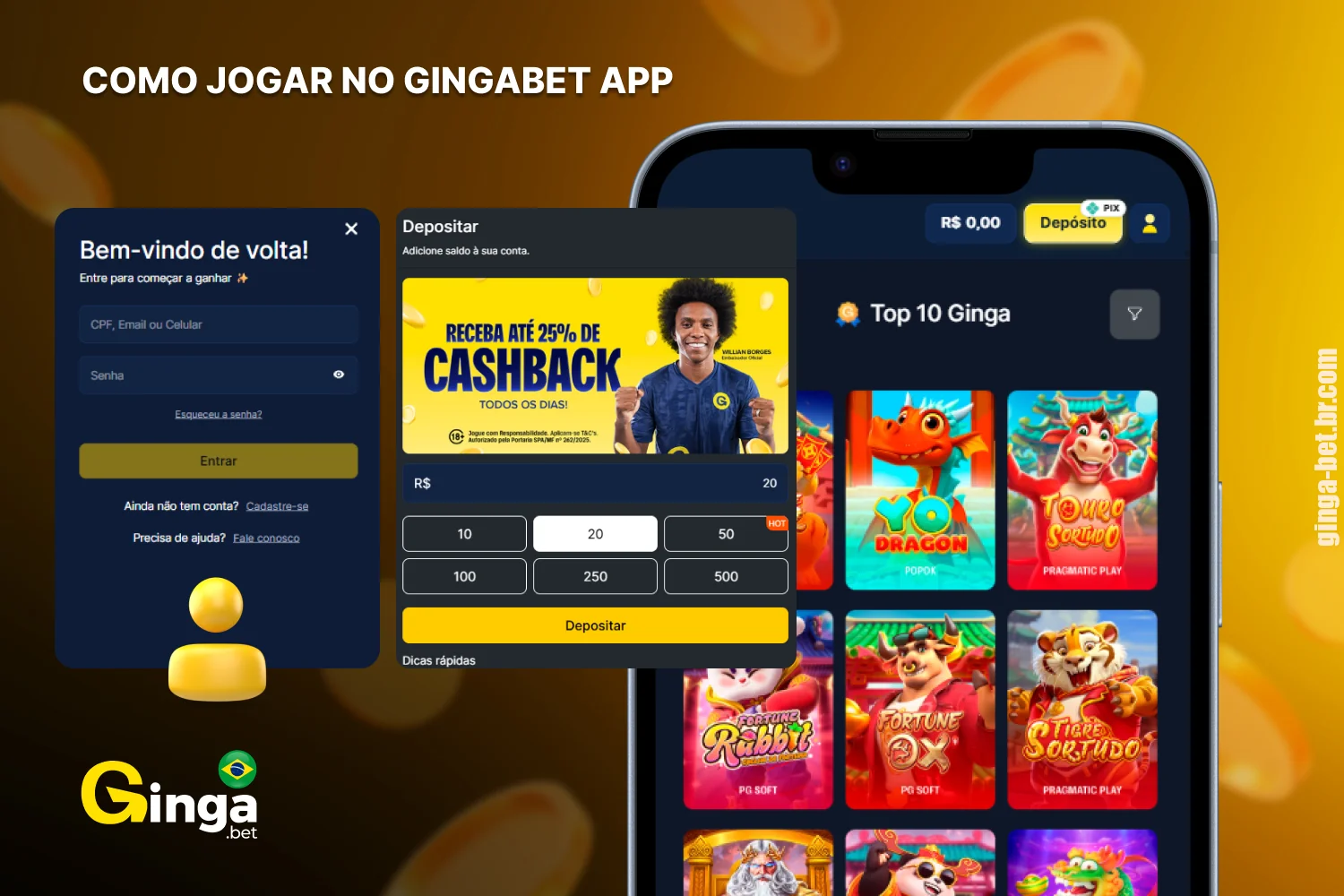 É fácil e rápido se cadastrar e começar a apostar pelo aplicativo Gingabet