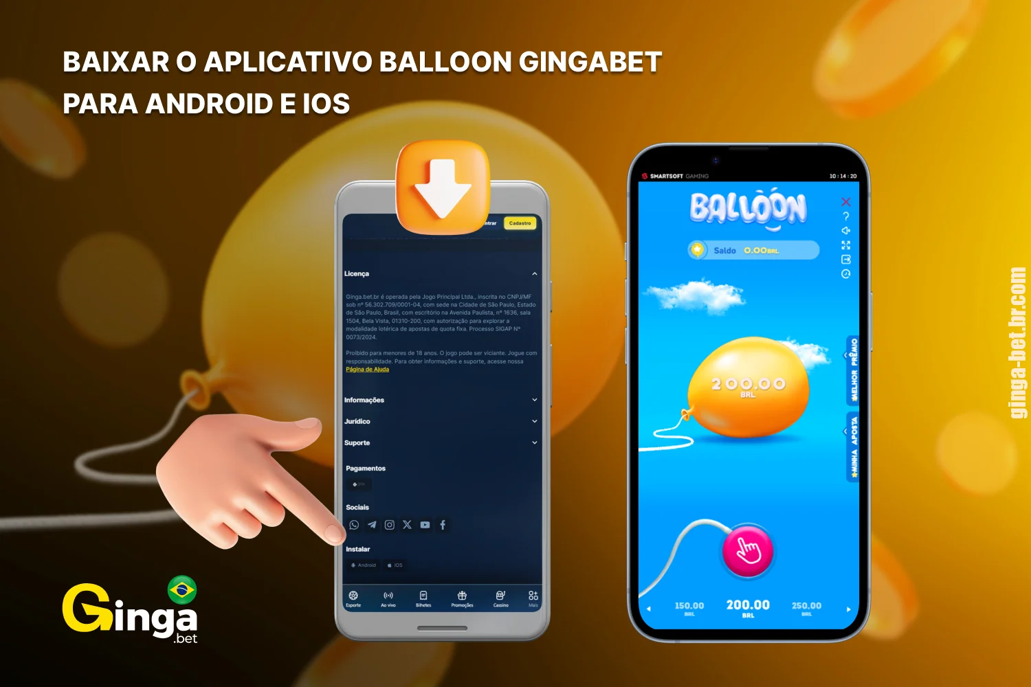 A aplicação Balloon Gingabet, gratuita e fácil de utilizar, está disponível para Android e iOS